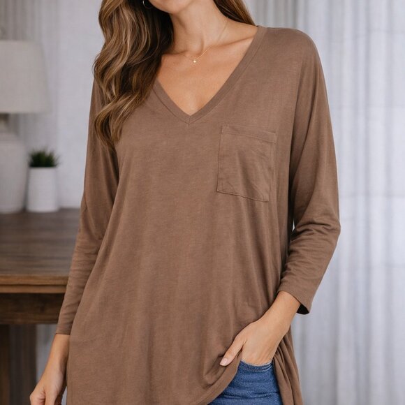Zenana Outfitters Tops - ✨ Zenana Oversized V-Neck Pocket Top | Ultra Soft Rayon | 1X–3X ✨